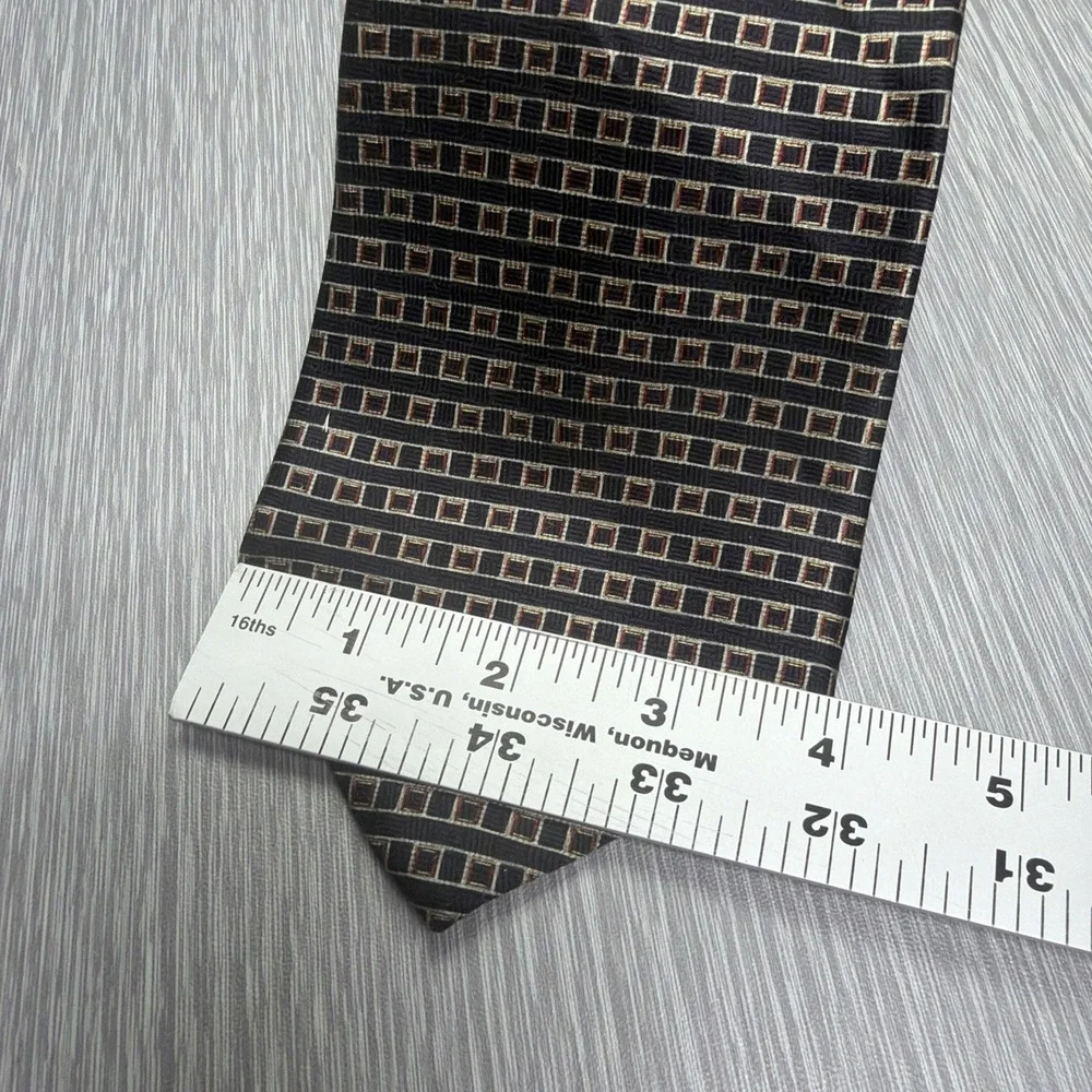Graham Lockwood Silk Tie Black Gold Geometric Woven Mens Necktie USA‎
